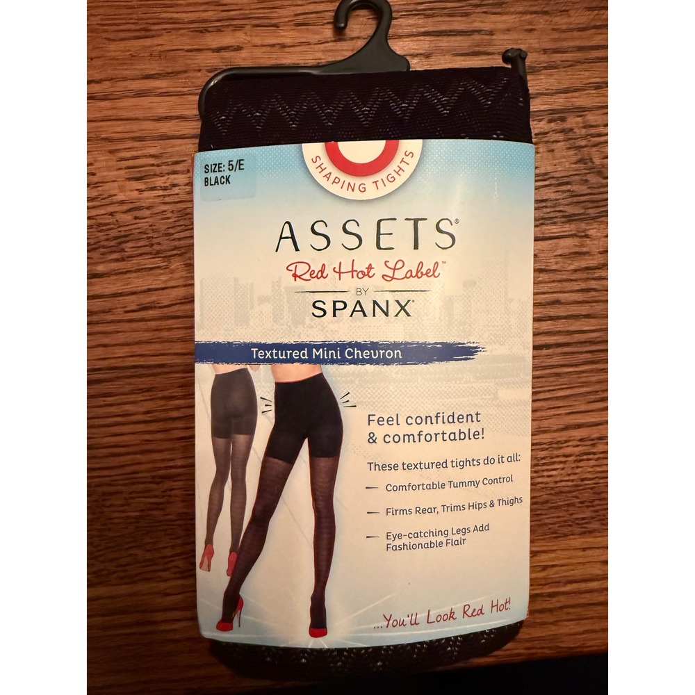 SPANX ASSETS Red Hot Label Textured‎ Mini Chevron Tights Black Size 5/E